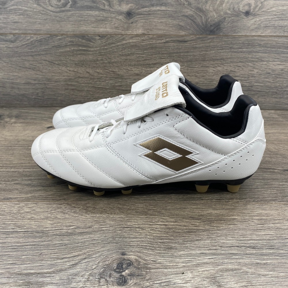 Lotto Stadio Mens White Gold Soccer Cleats Sz 9.5 US 42.5 EU